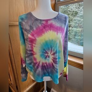 Tie-Dye Long Sleeve Women's Top Open Back Medium